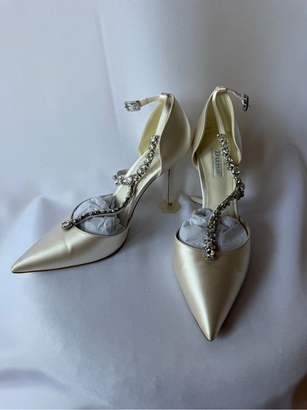 Embellished Satin Pointed-Toe Heels in Ivory - Bridal Evening Shoes